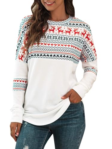 Imily Bela Damen Weihnachten Sweatshirt Lustiges Xmas Langarmshirt Cartoon Tops Weihnachtspullover (Weiß, L) von Imily Bela