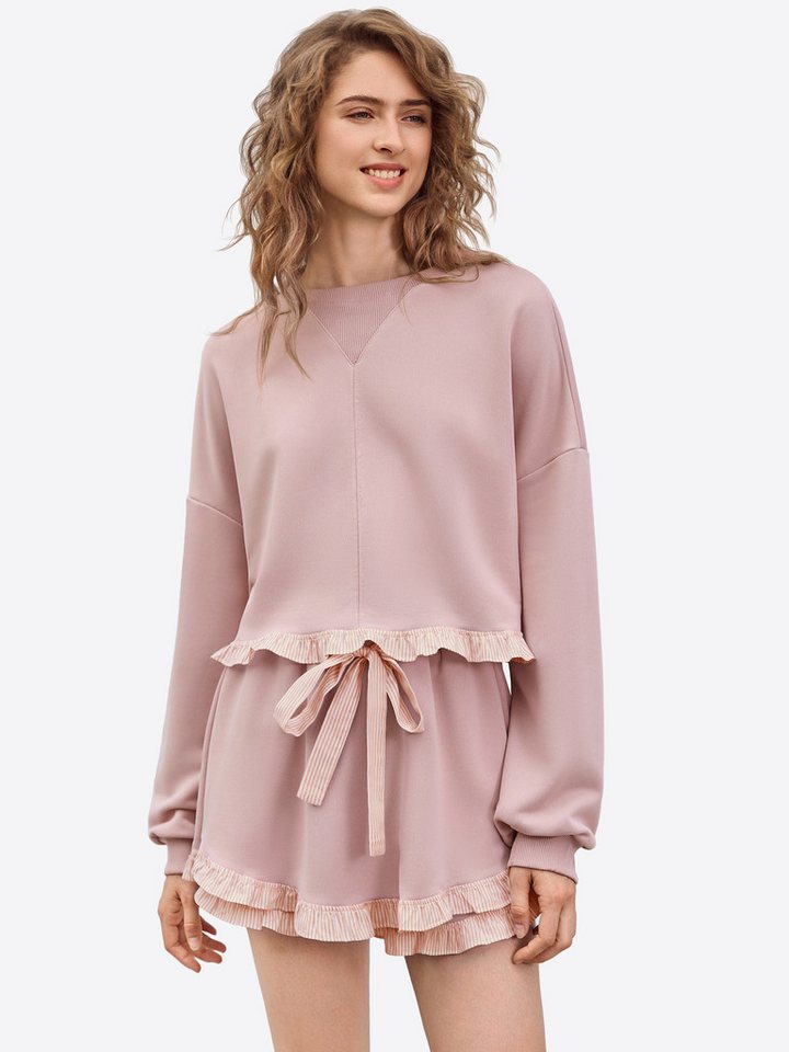 Imily Bela Freizeitanzug Damen 2-teilige Lässige Freizeitset (Set, 2-tlg., Sweatshirt+Shorts), Rüschen Besatzung von Imily Bela