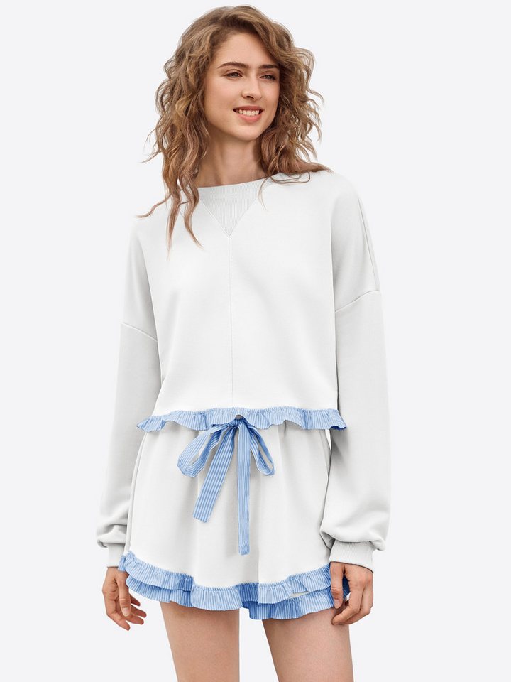 Imily Bela Freizeitanzug Damen 2-teilige Lässige Freizeitset (Set, 2-tlg., Sweatshirt+Shorts), Rüschen Besatzung von Imily Bela