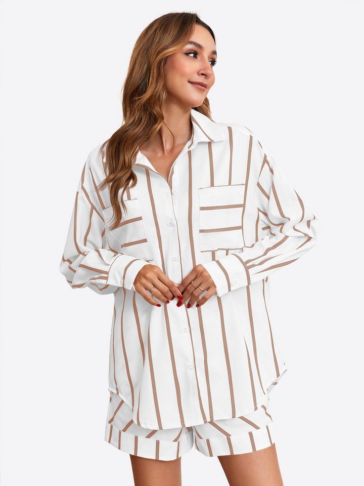 Imily Bela Hausanzug Damen 2-teiliges Freizeitset (Set, 2 tlg., Button-Down-Hemdbluse+Relaxshorts) mit Knöpfen von Imily Bela