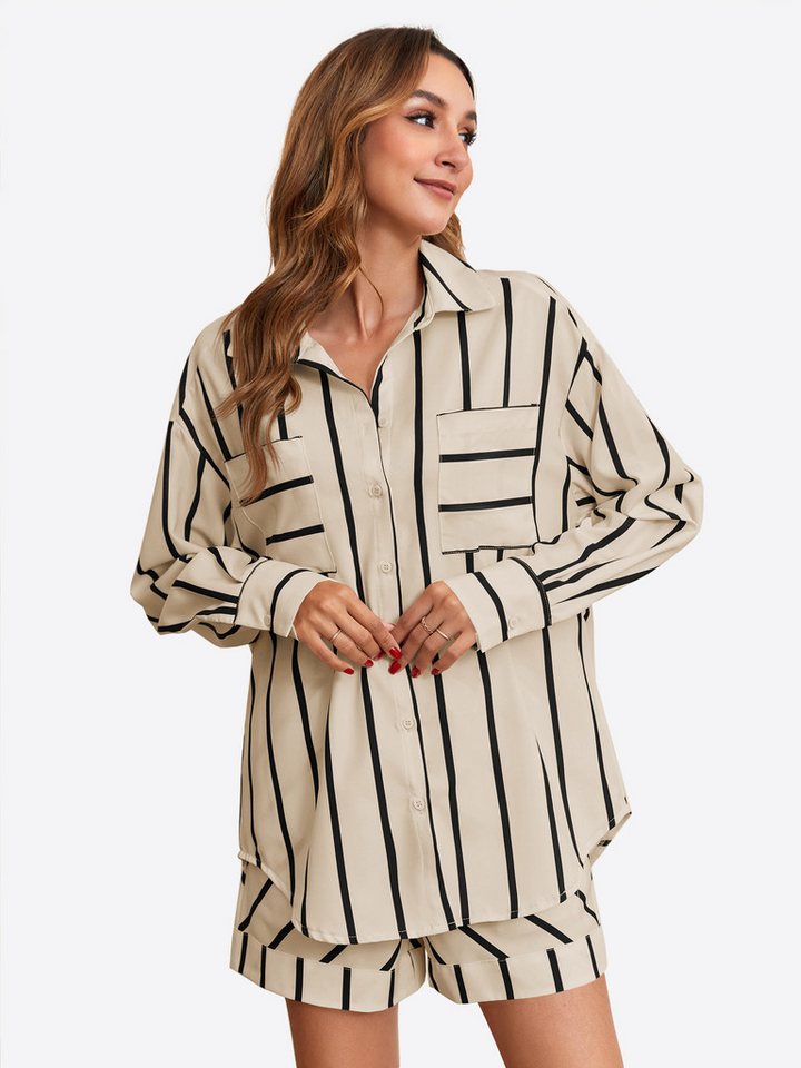 Imily Bela Hausanzug Damen 2-teiliges Freizeitset (Set, 2 tlg., Button-Down-Hemdbluse+Relaxshorts) mit Knöpfen von Imily Bela