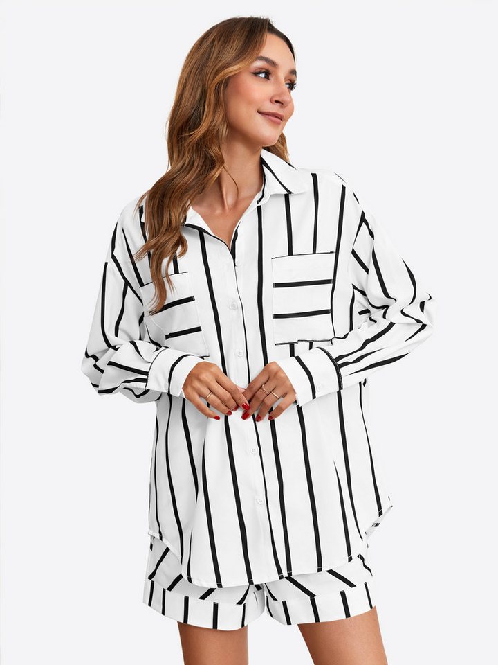 Imily Bela Hausanzug Damen 2-teiliges Freizeitset (Set, 2 tlg., Button-Down-Hemdbluse+Relaxshorts) mit Knöpfen von Imily Bela