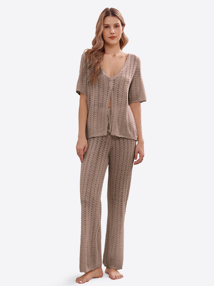 Imily Bela Hausanzug Damen 2-teiliges Freizeitset (set, 2 tlg., Häkelstrickjacke+lange Hosen) Häkeln von Imily Bela