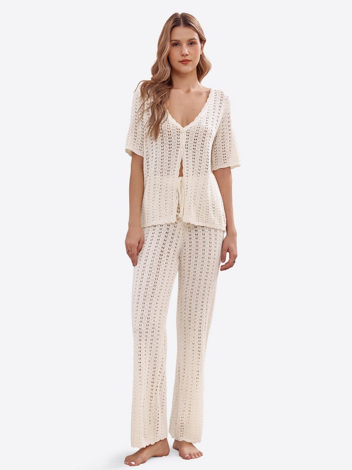 Imily Bela Hausanzug Damen 2-teiliges Freizeitset (set, 2 tlg., Häkelstrickjacke+lange Hosen) Häkeln von Imily Bela