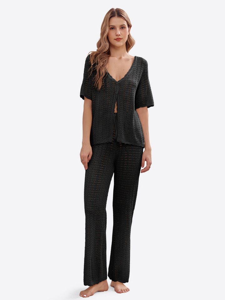 Imily Bela Hausanzug Damen 2-teiliges Freizeitset (set, 2 tlg., Häkelstrickjacke+lange Hosen) Häkeln von Imily Bela