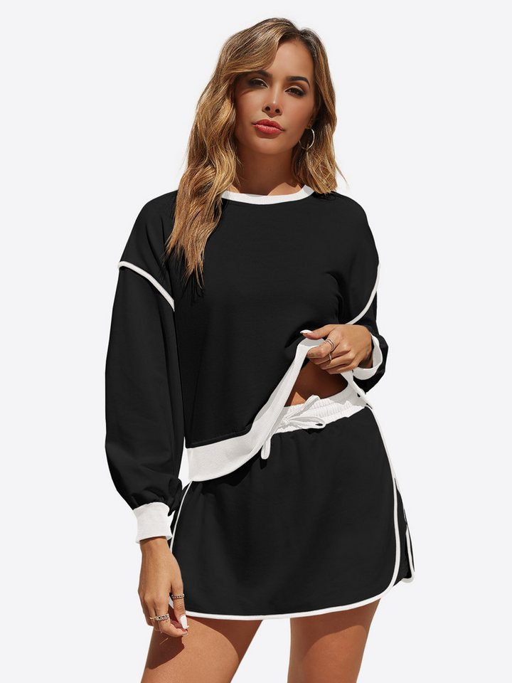 Imily Bela Hausanzug Damen 2-teiliges Set Trainingsanzug (Set, 1 tlg., Sweatshirt + Shorts mit Kordelzug) mit Rundhalsausschnitt von Imily Bela