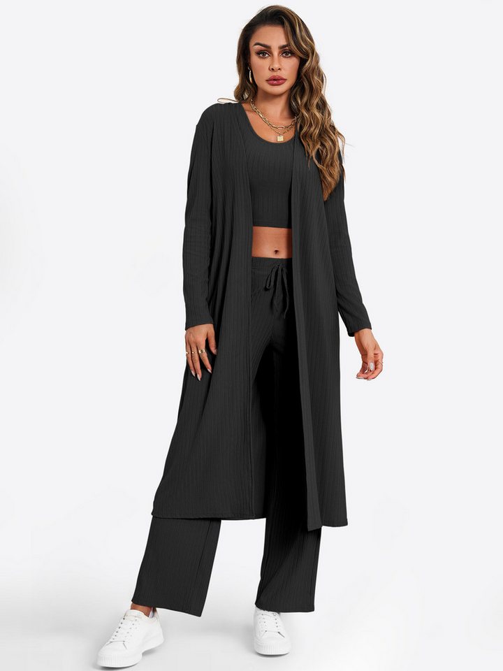 Imily Bela Hausanzug Damen 3-teilige Lounge-Sets Pyjamas (set, 3 tlg., Weste mit Rundhalsausschnitt + Hose + langärmelige Strickjacke) Volltonfarbe von Imily Bela