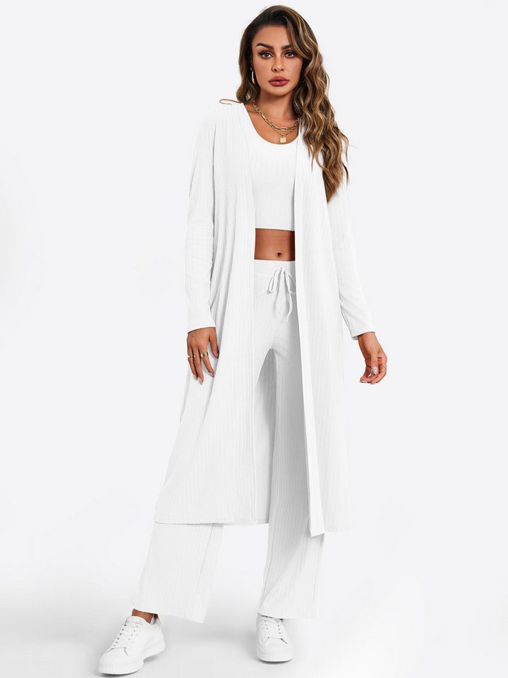 Imily Bela Hausanzug Damen 3-teilige Lounge-Sets Pyjamas (set, 3 tlg., Weste mit Rundhalsausschnitt + Hose + langärmelige Strickjacke) Volltonfarbe von Imily Bela