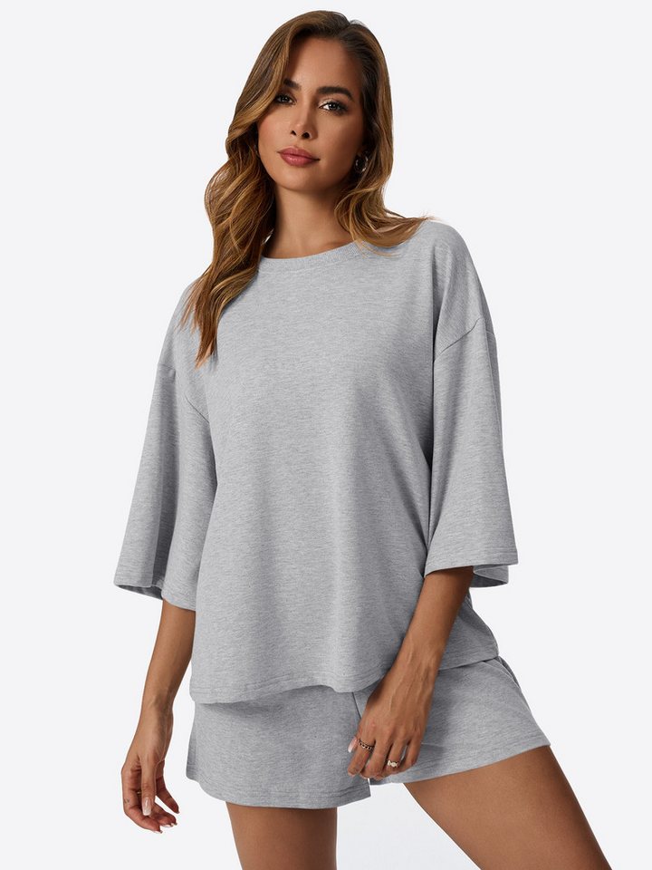 Imily Bela Hausanzug Damen Zweiteiliges Loungewear (Set, 2 tlg., Oversized-Top+Shorts) mit Baumwolle von Imily Bela