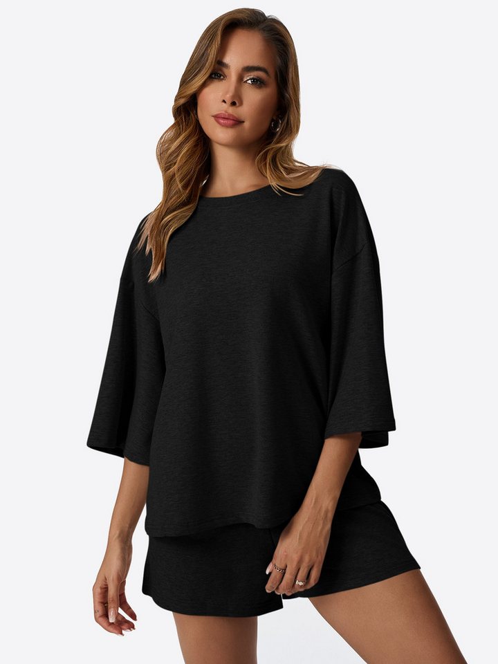 Imily Bela Hausanzug Damen Zweiteiliges Loungewear (Set, 2 tlg., Oversized-Top+Shorts) mit Baumwolle von Imily Bela