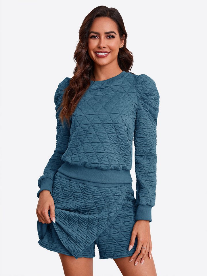 Imily Bela Hausanzug Damen Zweiteiliges Loungewear Set (Set, 2 tlg., Sweatshirt + Sweatshorts) Argyle Muster,casual von Imily Bela