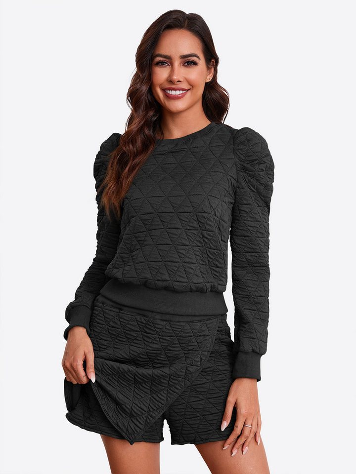 Imily Bela Hausanzug Damen Zweiteiliges Loungewear Set (Set, 2 tlg., Sweatshirt + Sweatshorts) Argyle Muster,casual von Imily Bela