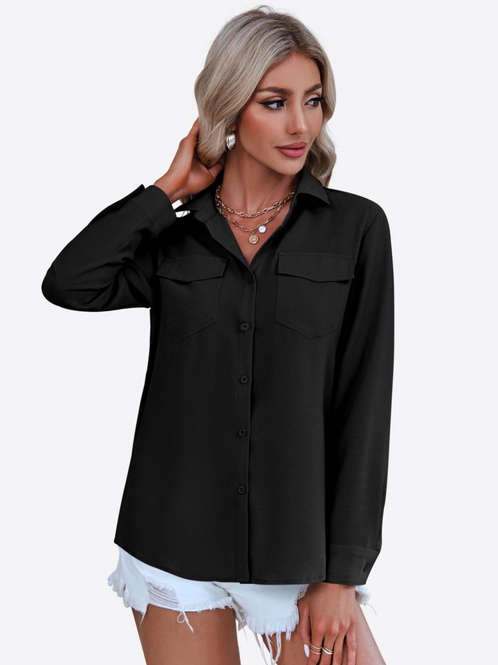 Imily Bela Hemdbluse Damen Lässige Basic-Bürobluse (Packung, 1-tlg., 1per-Pack) Volltonfarbe von Imily Bela