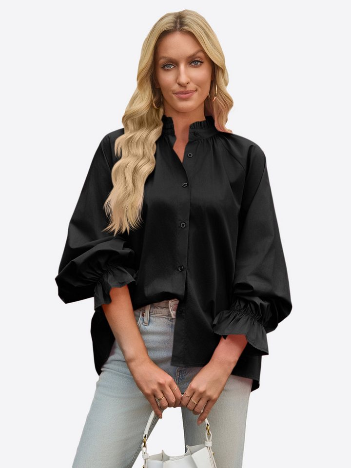 Imily Bela Hemdbluse Damen Lässige Blasenärmelhemd (Packung, 1-tlg., 1per-Pack) mit Baumwolle von Imily Bela