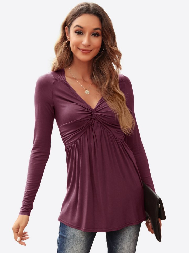 Imily Bela Hemdbluse Damen Langarmshirt Tops mit V-Ausschnitt (Packung, 1-tlg., 1per-pack) Casualmode von Imily Bela