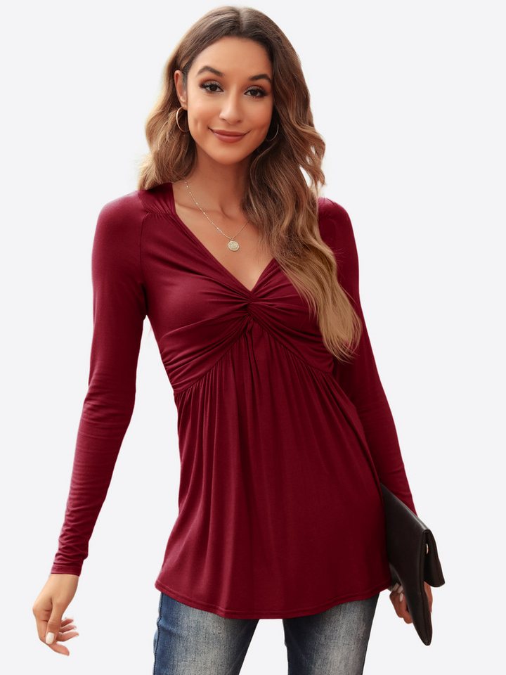 Imily Bela Hemdbluse Damen Langarmshirt Tops mit V-Ausschnitt (Packung, 1-tlg., 1per-pack) Casualmode von Imily Bela