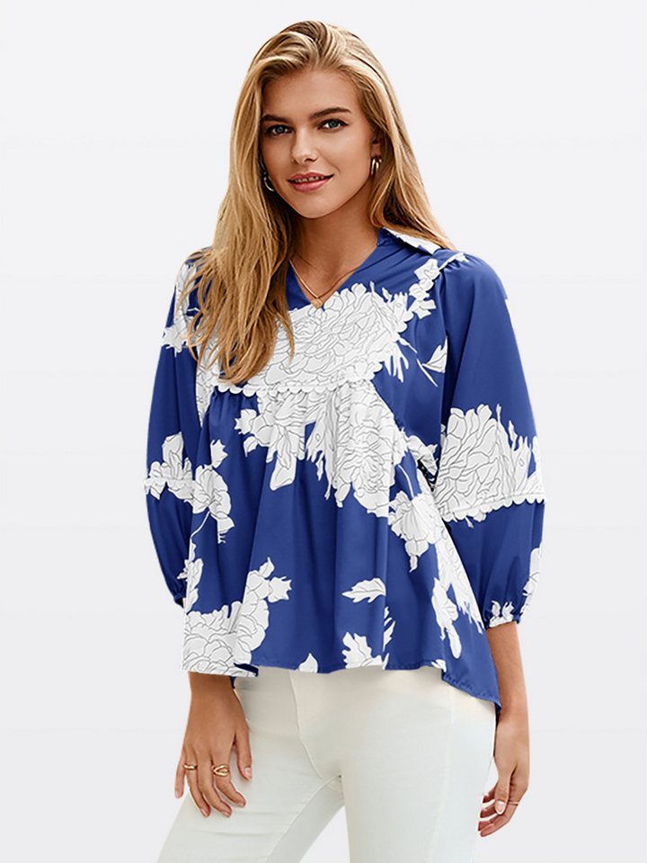 Imily Bela Henleyshirt Damen Blasenärmel Print Hemd (Packung, 1-tlg., 1per-Pack) V-Ausschnitt von Imily Bela