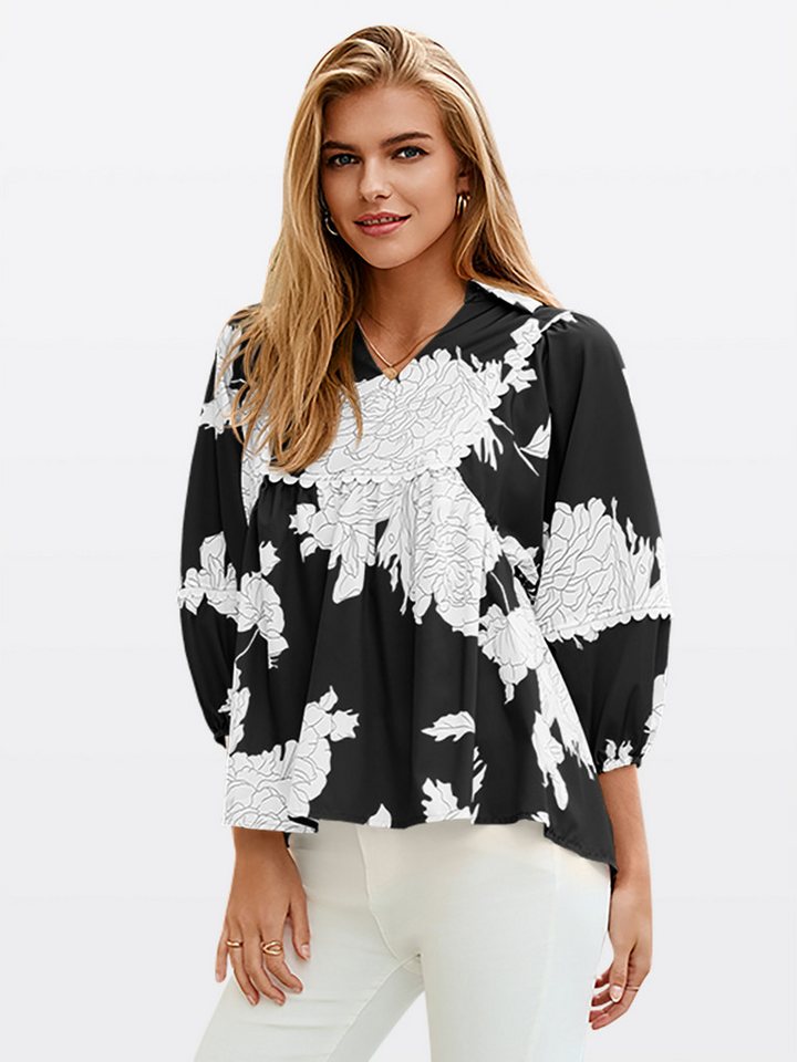 Imily Bela Henleyshirt Damen Blasenärmel Print Hemd (Packung, 1-tlg., 1per-Pack) V-Ausschnitt von Imily Bela