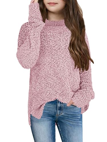 Imily Bela Kinder Mädchen Fleece Pullover Rundhals Fuzzy Strickpullover Warme Winter Oberteile Sweater (Rosa, 120/5-6 Jahre) von Imily Bela