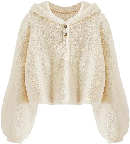 Imily Bela Kinder Mädchen Kapuzenpullover Fleece Hoodie Sherpa Sweatershirt Warm Teddy Pulli(Aprikose,11-12 Jahre) von Imily Bela
