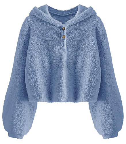 Imily Bela Kinder Mädchen Kapuzenpullover Fleece Hoodie Sherpa Sweatershirt Warm Teddy Pulli(Blau,11-12 Jahre) von Imily Bela