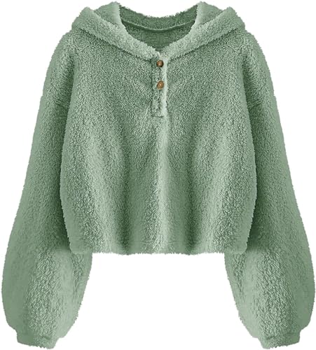 Imily Bela Kinder Mädchen Kapuzenpullover Fleece Hoodie Sherpa Sweatershirt Warm Teddy Pulli(Grün,11-12 Jahre) von Imily Bela