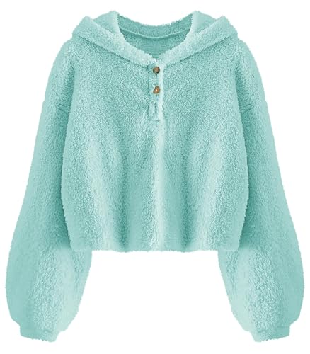 Imily Bela Kinder Mädchen Kapuzenpullover Fleece Hoodie Sherpa Sweatershirt Warm Teddy Pulli(Himmelblau,5-6 Jahre) von Imily Bela