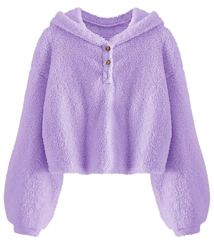 Imily Bela Kinder Mädchen Kapuzenpullover Fleece Hoodie Sherpa Sweatershirt Warm Teddy Pulli(Lila,7-8 Jahre) von Imily Bela