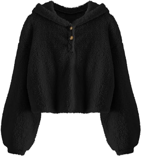 Imily Bela Kinder Mädchen Kapuzenpullover Fleece Hoodie Sherpa Sweatershirt Warm Teddy Pulli(Schwarz,13-14 Jahre) von Imily Bela