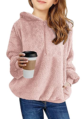 Imily Bela Kinder Mädchen Kapuzenpullover Fleece Hoodies Sherpa Pullover Teddy Sweatshirt Langarm Pulli mit Tasche (1-Rosa, 140/9-10 Jahre) von Imily Bela