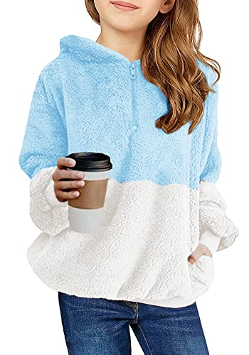 Imily Bela Kinder Mädchen Kapuzenpullover Fleece Hoodies Sherpa Pullover Teddy Sweatshirt Langarm Pulli mit Tasche (Azurblau, 150/11-12 Jahre) von Imily Bela