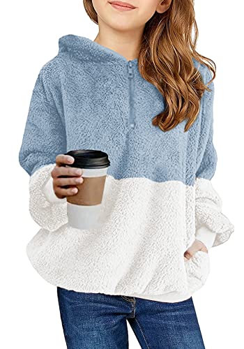 Imily Bela Kinder Mädchen Kapuzenpullover Fleece Hoodies Sherpa Pullover Teddy Sweatshirt Langarm Pulli mit Tasche (Blaugrau, 130/7-8 Jahre) von Imily Bela