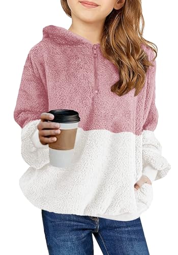 Imily Bela Kinder Mädchen Kapuzenpullover Fleece Hoodies Sherpa Pullover Teddy Sweatshirt Langarm Pulli mit Tasche (Dunkelrosa, 150/11-12 Jahre) von Imily Bela