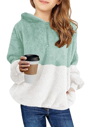 Imily Bela Kinder Mädchen Kapuzenpullover Fleece Hoodies Sherpa Pullover Teddy Sweatshirt Langarm Pulli mit Tasche (Grün, 150/11-12 Jahre) von Imily Bela
