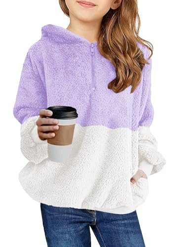 Imily Bela Kinder Mädchen Kapuzenpullover Fleece Hoodies Sherpa Pullover Teddy Sweatshirt Langarm Pulli mit Tasche (Lila, 140/9-10 Jahre) von Imily Bela
