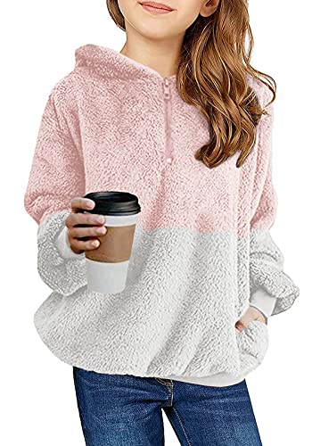 Imily Bela Kinder Mädchen Kapuzenpullover Fleece Hoodies Sherpa Pullover Teddy Sweatshirt Langarm Pulli mit Tasche (Rosa, 150/11-12 Jahre) von Imily Bela