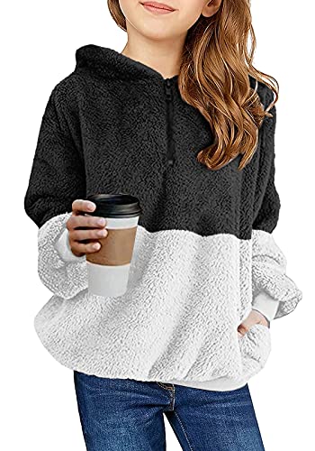 Imily Bela Kinder Mädchen Kapuzenpullover Fleece Hoodies Sherpa Pullover Teddy Sweatshirt Langarm Pulli mit Tasche (Schwarz, 130/7-8 Jahre) von Imily Bela