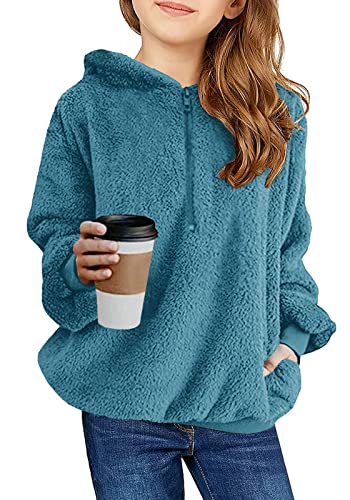 Imily Bela Kinder Mädchen Kapuzenpullover Fleece Hoodies Sherpa Pullover Teddy Sweatshirt Langarm Pulli mit Tasche (Seegrün, 140/9-10 Jahre) von Imily Bela