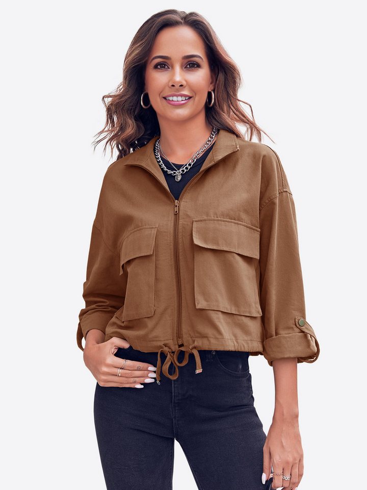 Imily Bela Kurzjacke Lässige Militärjacke mit Reißverschluss (Packung, 1-St., 1per-Pack) Baumwolle von Imily Bela