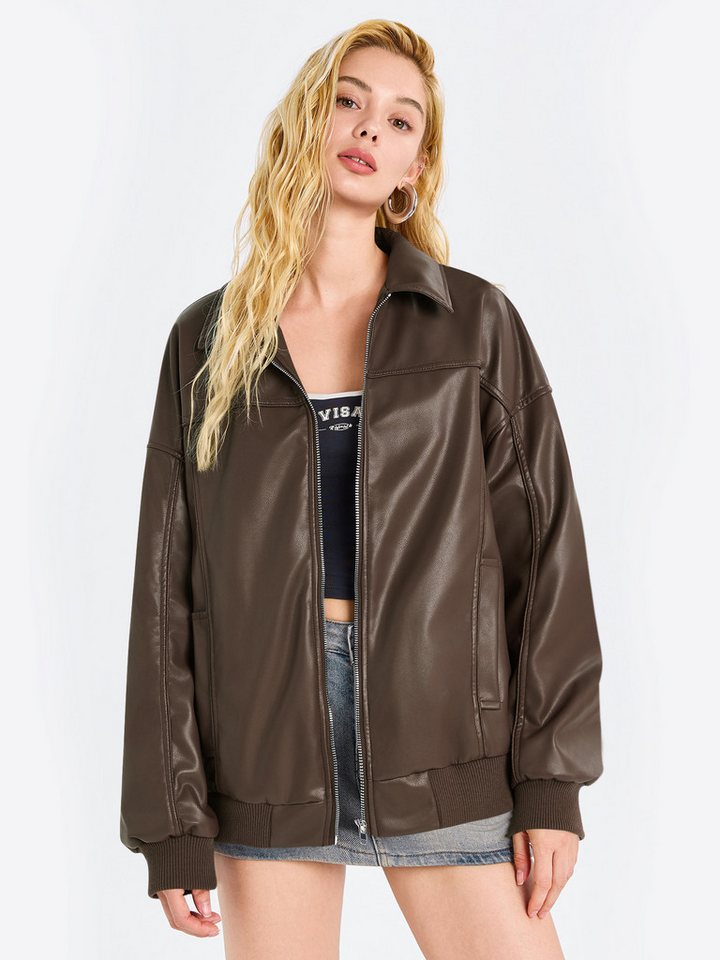 Imily Bela Lederjacke Damen Lässige Motorradjacken (Packung, 1-St., 1per-Pack) Volltonfarbe von Imily Bela