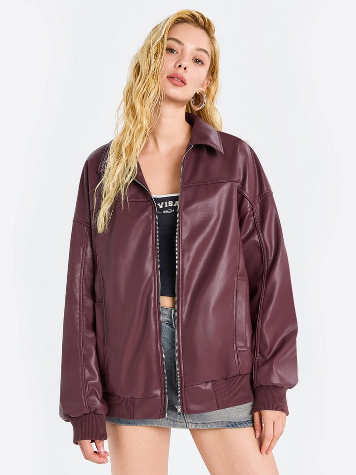 Imily Bela Lederjacke Damen Lässige Motorradjacken (Packung, 1-St., 1 Per-pack) Volltonfarbe von Imily Bela