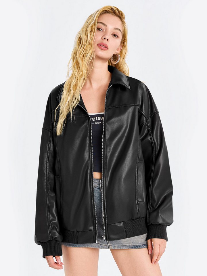 Imily Bela Lederjacke Damen Lässige Motorradjacken (Packung, 1-St., 1per-Pack) Volltonfarbe von Imily Bela