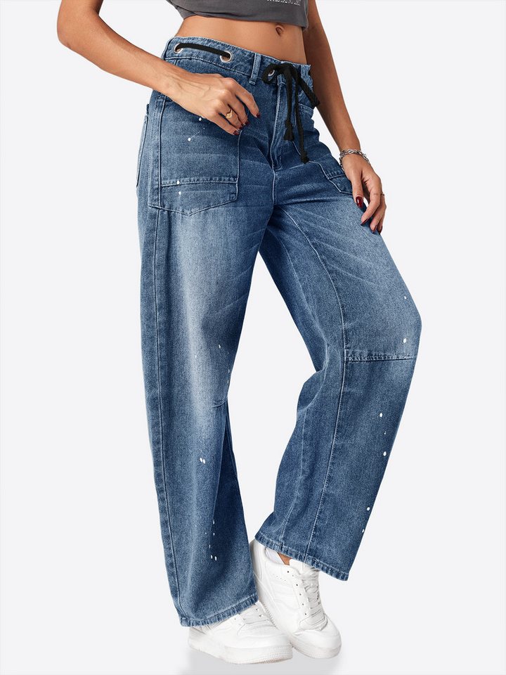 Imily Bela Loose-fit-Jeans Damen Baggy Barrel Hufeisen Jeanshose (Packung, 1-tlg., 1 Per-pack) Vintage von Imily Bela