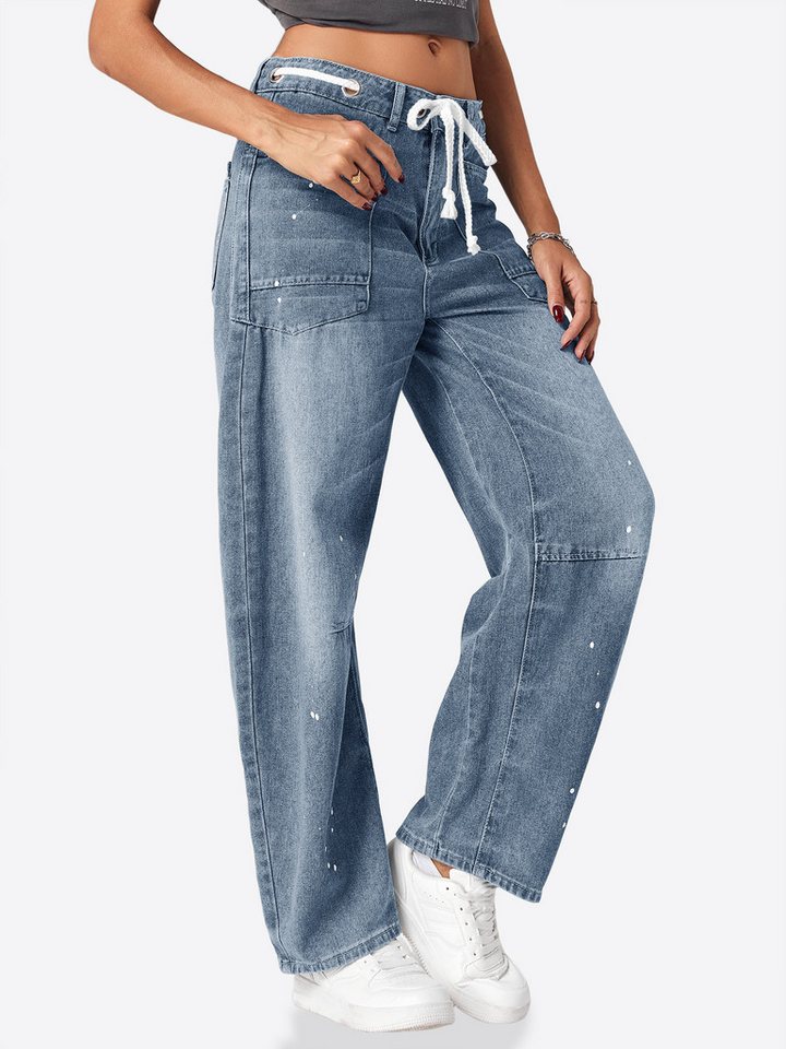 Imily Bela Loose-fit-Jeans Damen Baggy Barrel Hufeisen Jeanshose (Packung, 1-tlg., 1 Per-pack) Vintage von Imily Bela