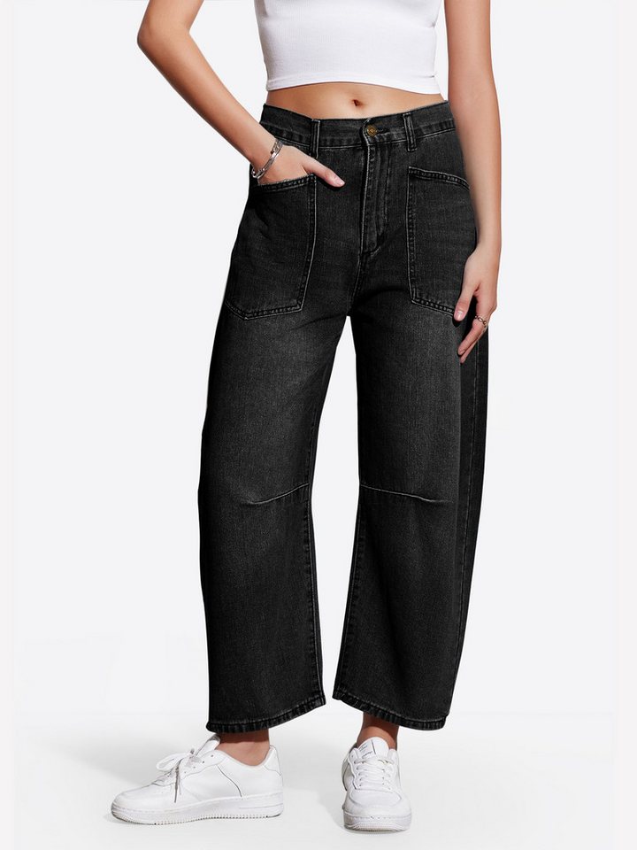 Imily Bela Loose-fit-Jeans Damen Baggy Barrel Hufeisen Jeanshose (Packung, 1-tlg., 1per-pack) 4-Pocket Style von Imily Bela