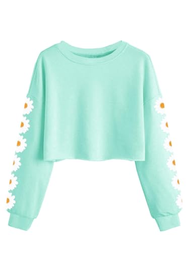 Imily Bela Mädchen Sweatshirts Daisy Printed Langarmshirt Cute Kinder Pullover Crop Tops Casual Kleidung(Hellgrün, 7-8 Jahre) von Imily Bela