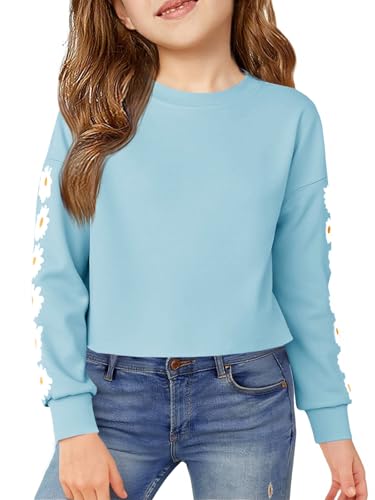 Imily Bela Mädchen Sweatshirts Daisy Printed Langarmshirt Cute Kinder Pullover Crop Tops Casual Kleidung(Blau, 11-12 Jahre) von Imily Bela