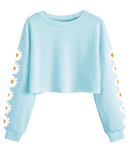 Imily Bela Mädchen Sweatshirts Daisy Printed Langarmshirt Cute Kinder Pullover Crop Tops Casual Kleidung(Blau, 9-10 Jahre) von Imily Bela