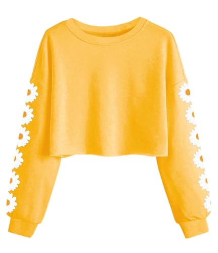 Imily Bela Mädchen Sweatshirts Daisy Printed Langarmshirt Cute Kinder Pullover Crop Tops Casual Kleidung(Gelb, 7-8 Jahre) von Imily Bela