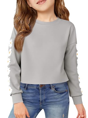 Imily Bela Mädchen Sweatshirts Daisy Printed Langarmshirt Cute Kinder Pullover Crop Tops Casual Kleidung(Grau, 9-10 Jahre) von Imily Bela